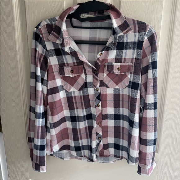 Passport Pink and White Plaid Kids Button-Down Shirt - Picture 5 of 5